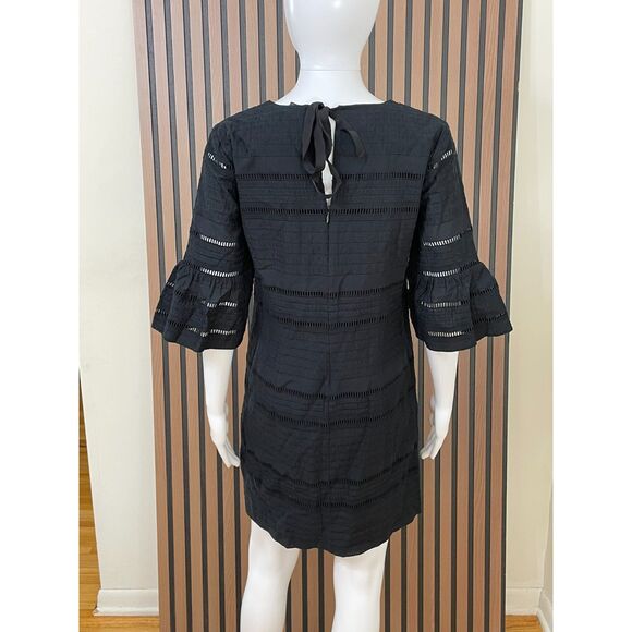 J. Crew Women's 2 Black Dress Cotton Shift Eyelet Flutter Sleeve Preppy Summer - Picture 2 of 11
